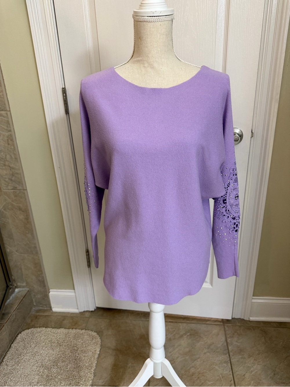 Vila Milano Embellished Lavender Crewneck Sweater